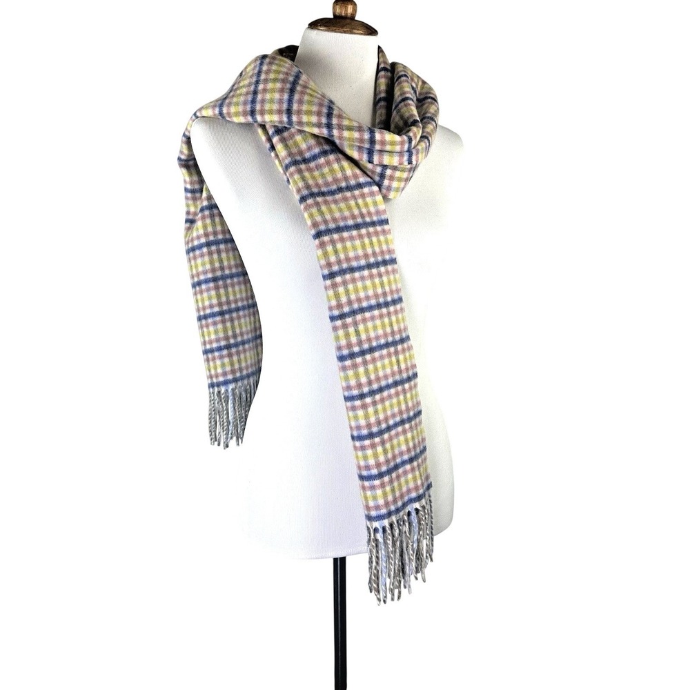 Talbots 100% Cashmere Scarf Womens Multicolor‎ 277473 80 White Pink Blue Tartan
